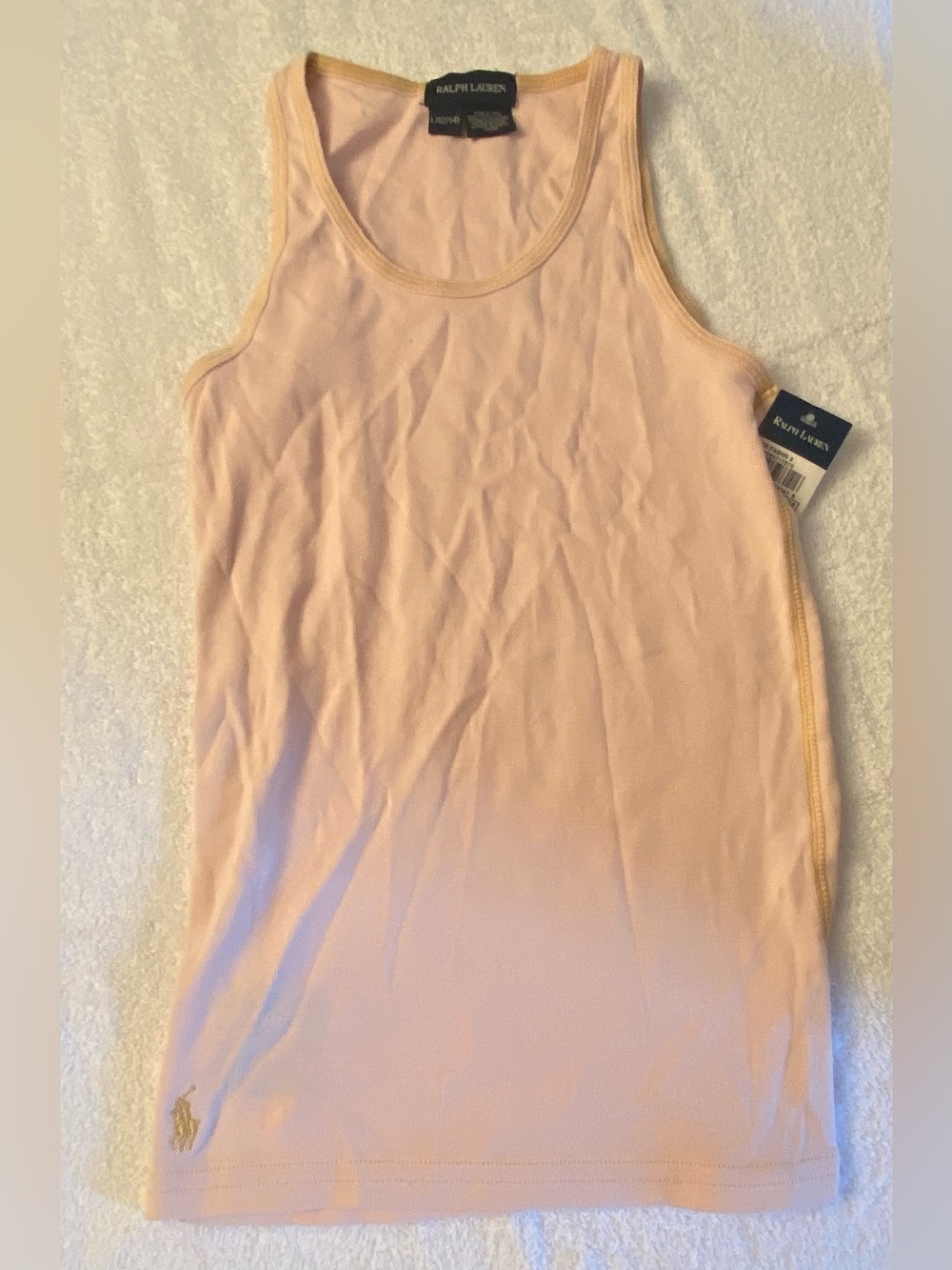 Ralph Lauren NWT Girls Scoop Neck  Pale Pink Ribbed Cotton Tank Top Size Large